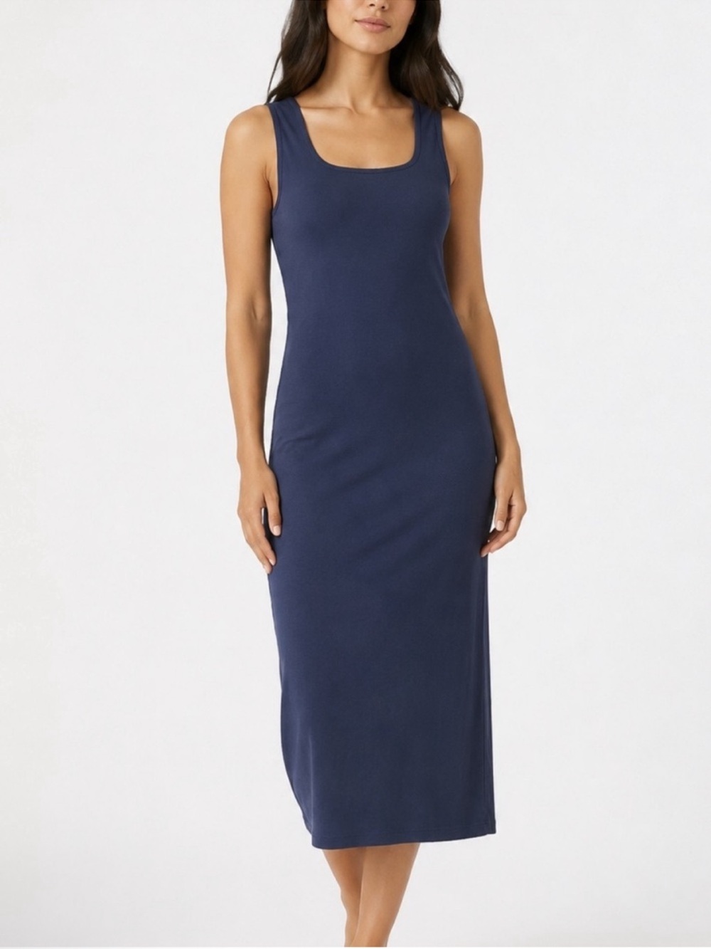 Vuori Pose Scoop Neck Midi Dress in Blue Coast L
